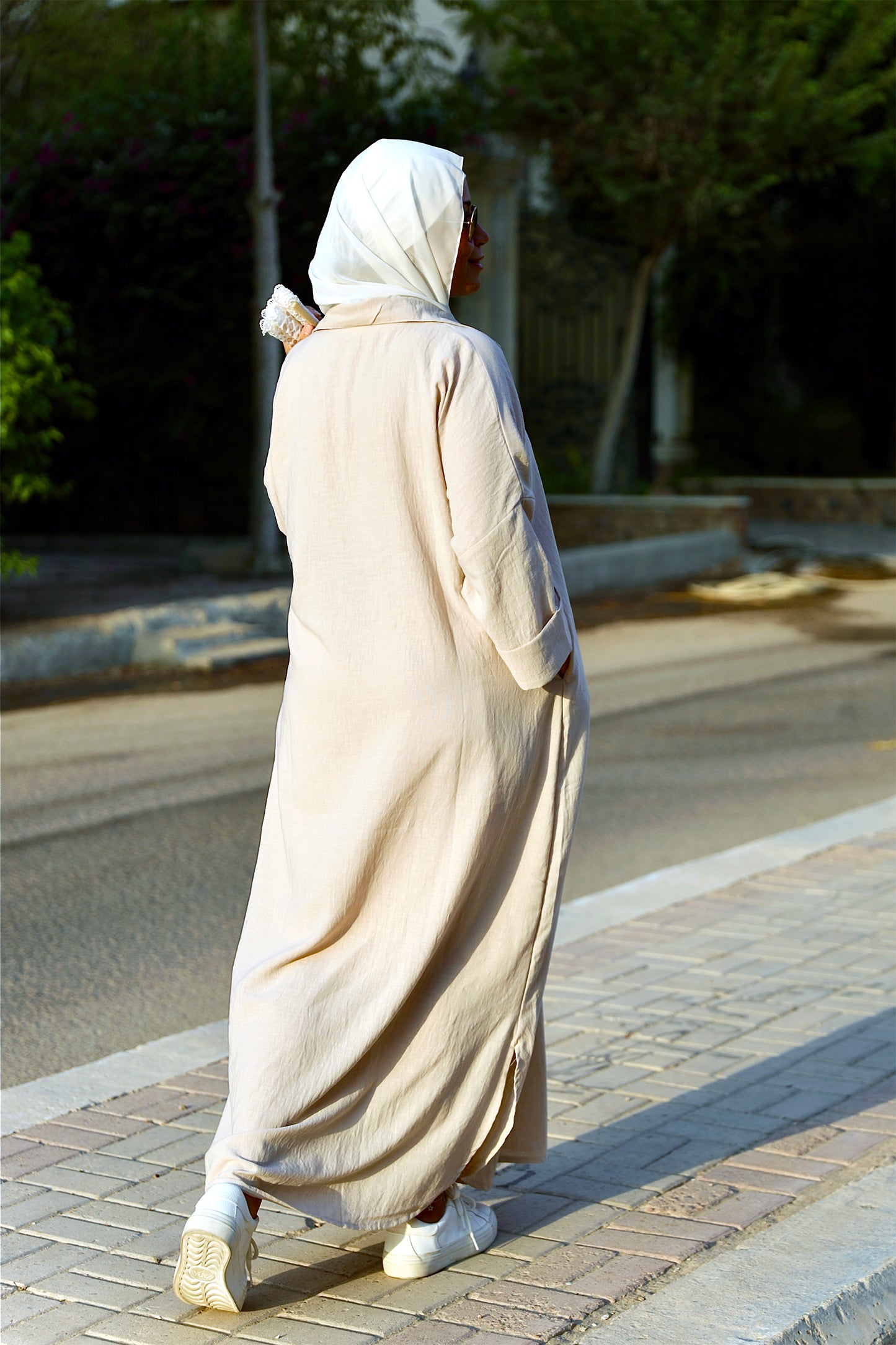 Loose-Fit Linen Maxi Dress – Beige