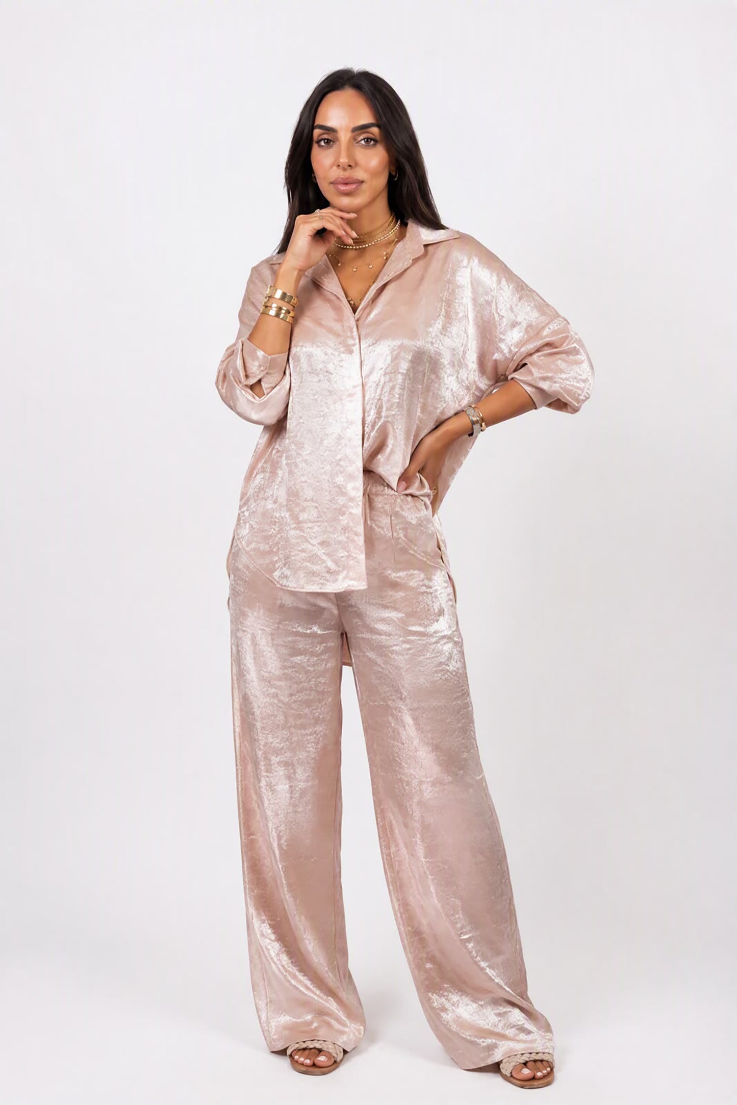Premium Rose Gold Shimmer Satin Set