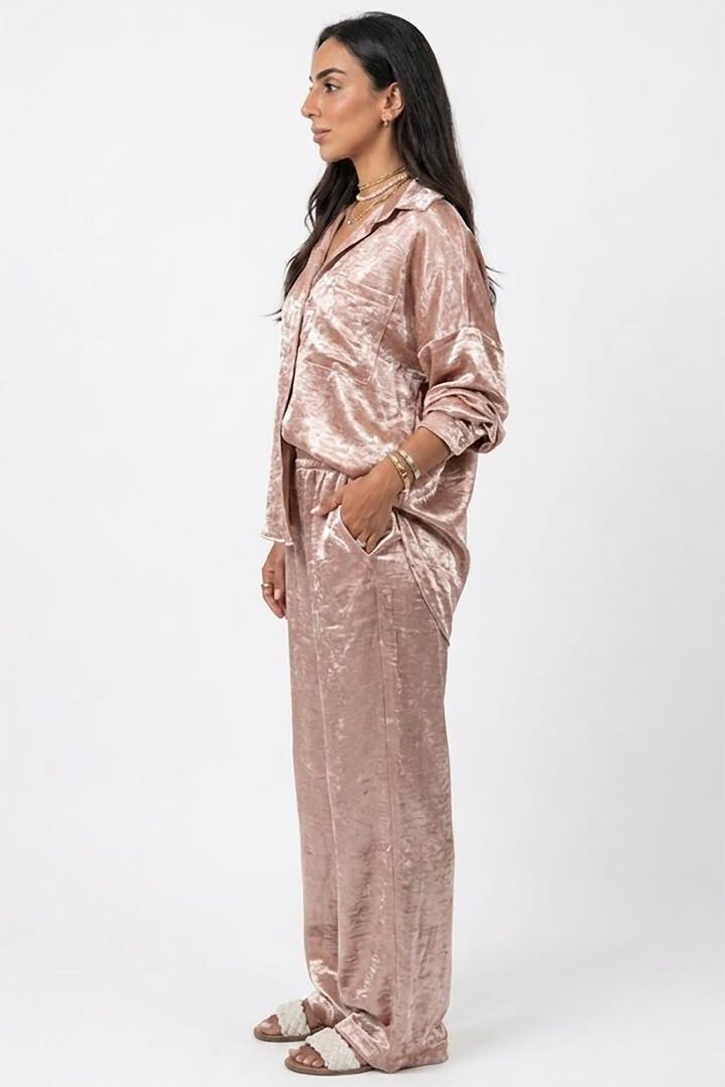 Premium Rose Gold Shimmer Satin Set