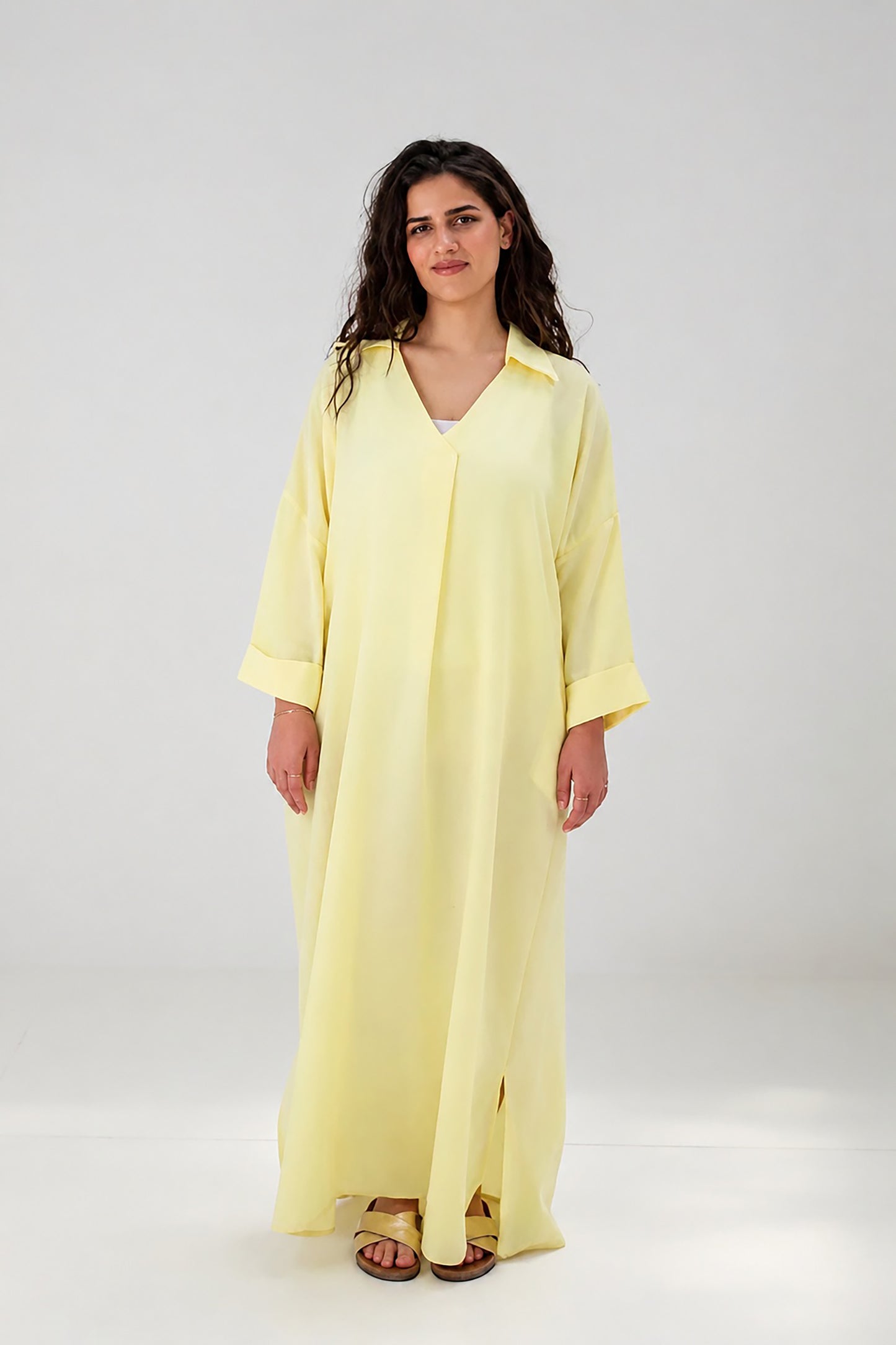 Loose-Fit Linen Maxi Dress - Butter Yellow