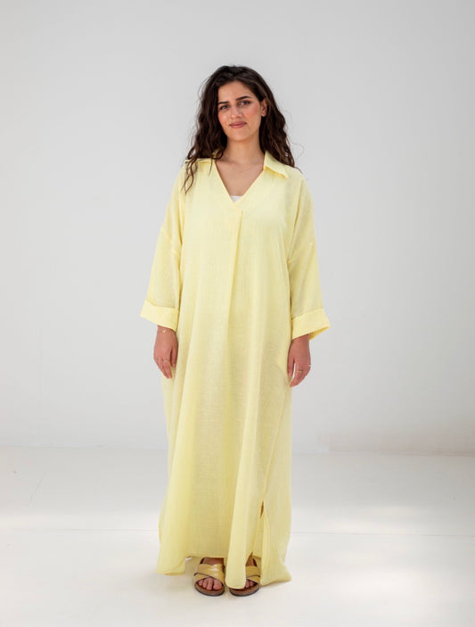 Loose-Fit Linen Maxi Dress - Butter Yellow