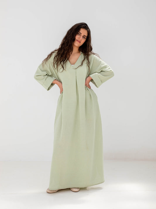 Loose-Fit Linen Maxi Dress - Mint Green