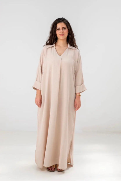 Loose-Fit Linen Maxi Dress – Beige
