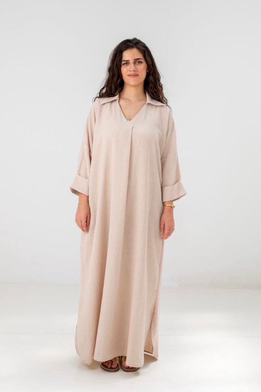 Loose-Fit Linen Maxi Dress – Beige