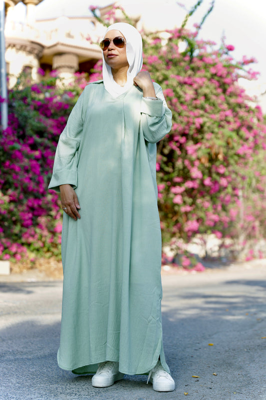Loose-Fit Linen Maxi Dress - Mint Green
