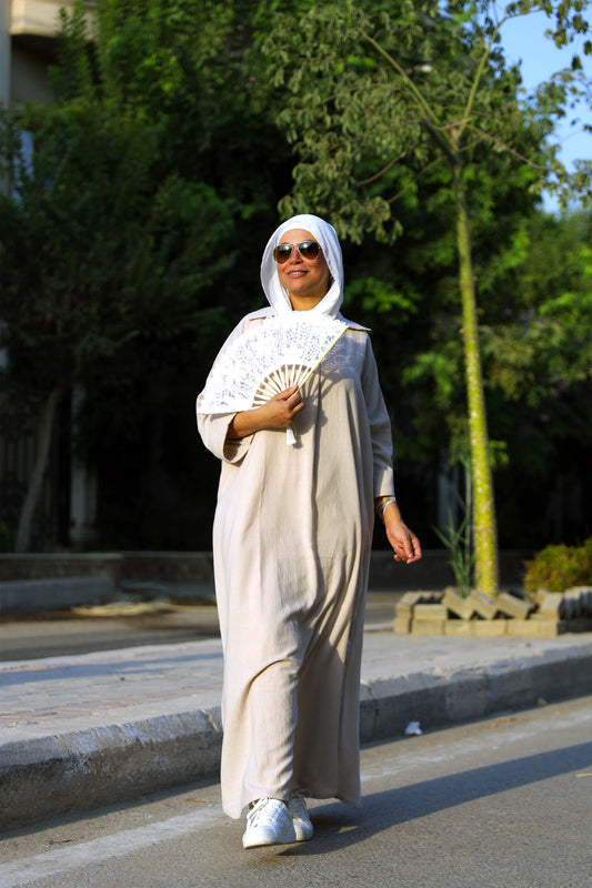 Loose-Fit Linen Maxi Dress – Beige