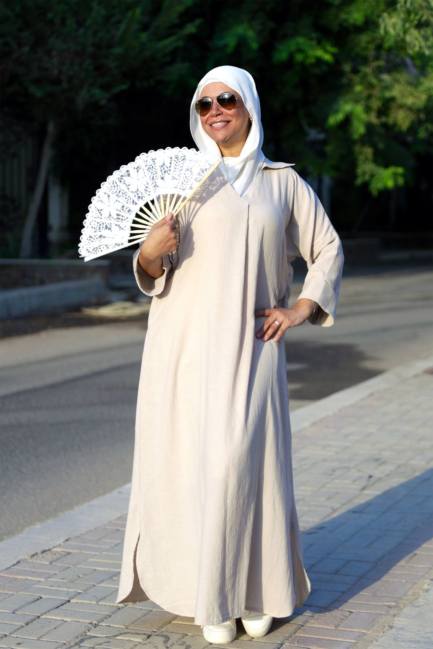 Loose-Fit Linen Maxi Dress – Beige