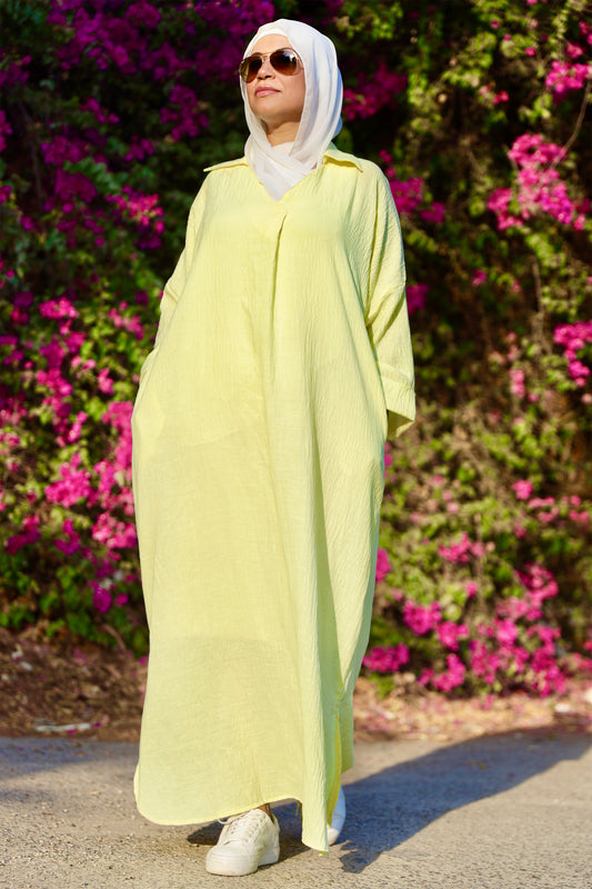 Loose-Fit Linen Maxi Dress - Butter Yellow