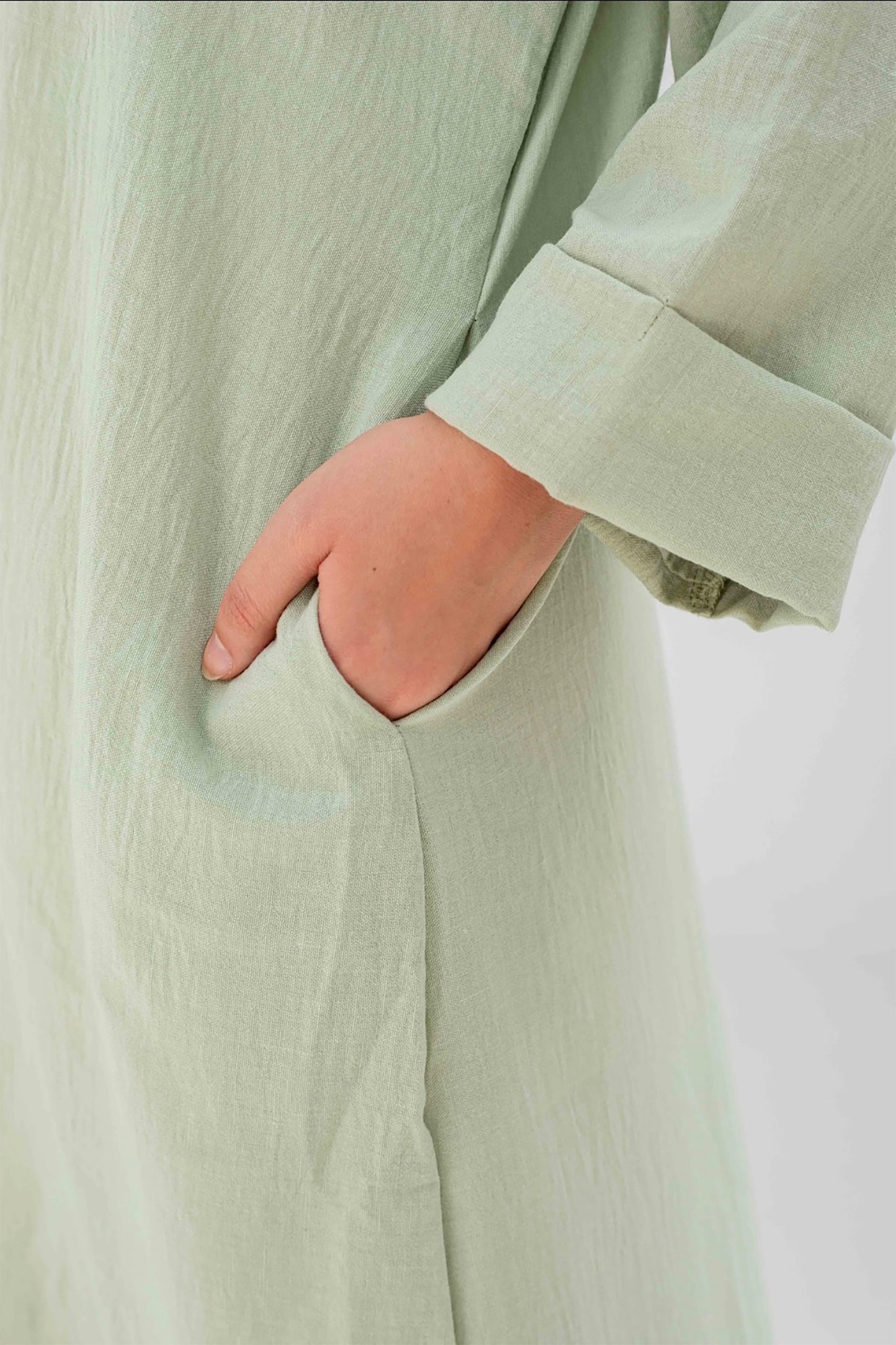 Loose-Fit Linen Maxi Dress - Mint Green