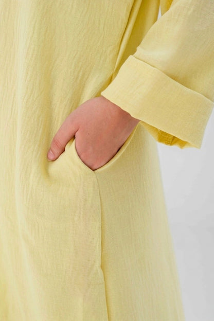 Loose-Fit Linen Maxi Dress - Butter Yellow