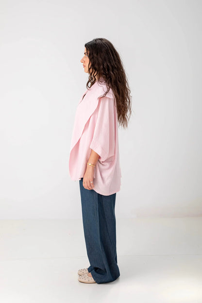 Blush Pink Linen Open-Front Drape Jacket