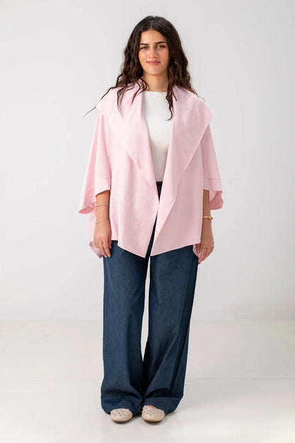 Blush Pink Linen Open-Front Drape Jacket