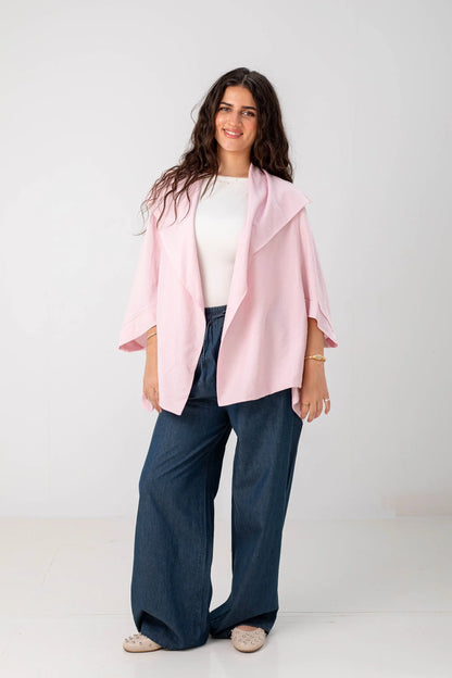 Blush Pink Linen Open-Front Drape Jacket