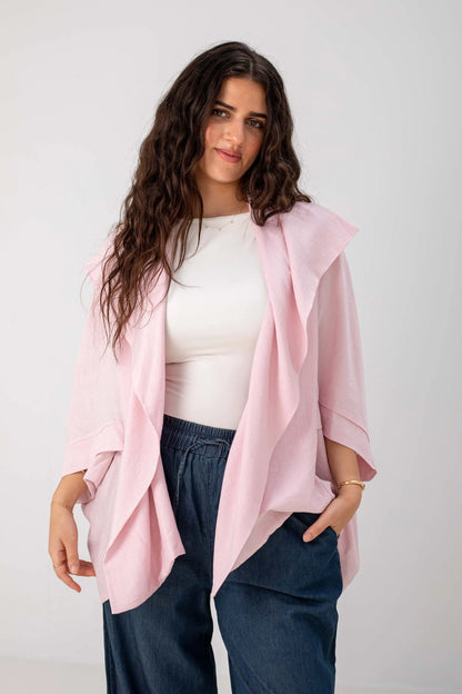 Blush Pink Linen Open-Front Drape Jacket
