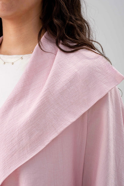 Blush Pink Linen Open-Front Drape Jacket