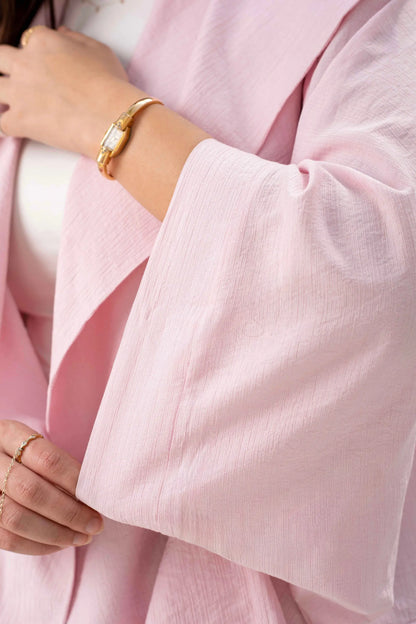 Blush Pink Linen Open-Front Drape Jacket