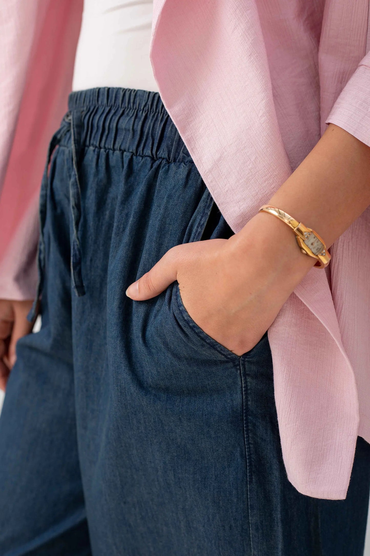 Blush Pink Linen Open-Front Drape Jacket