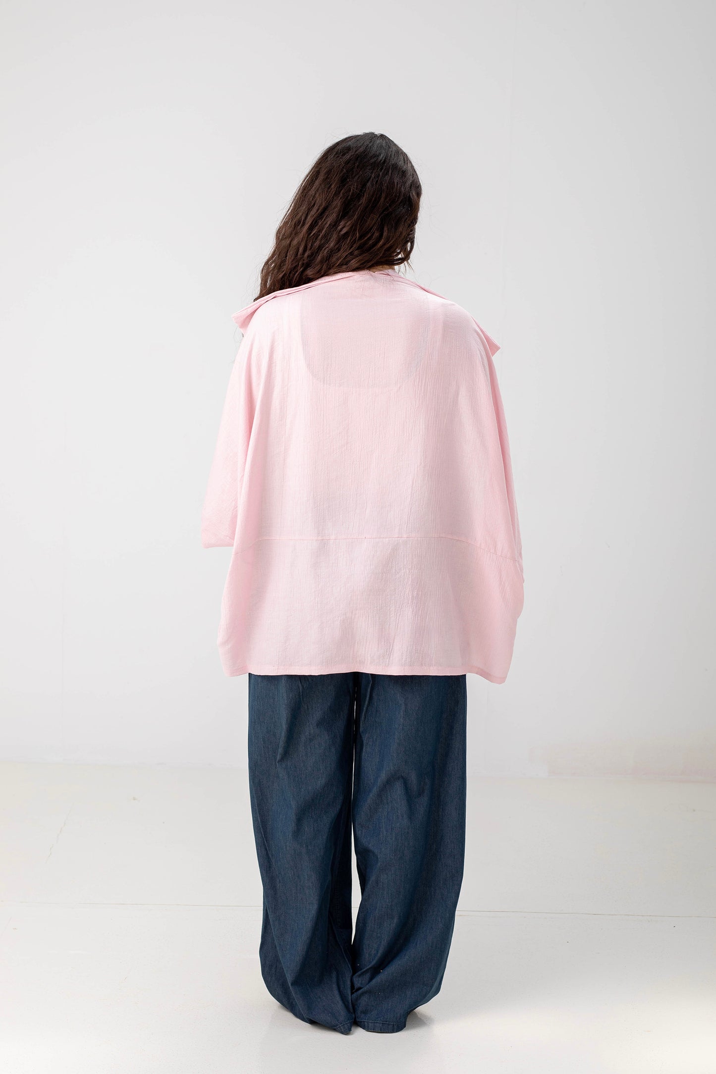Blush Pink Linen Open-Front Drape Jacket