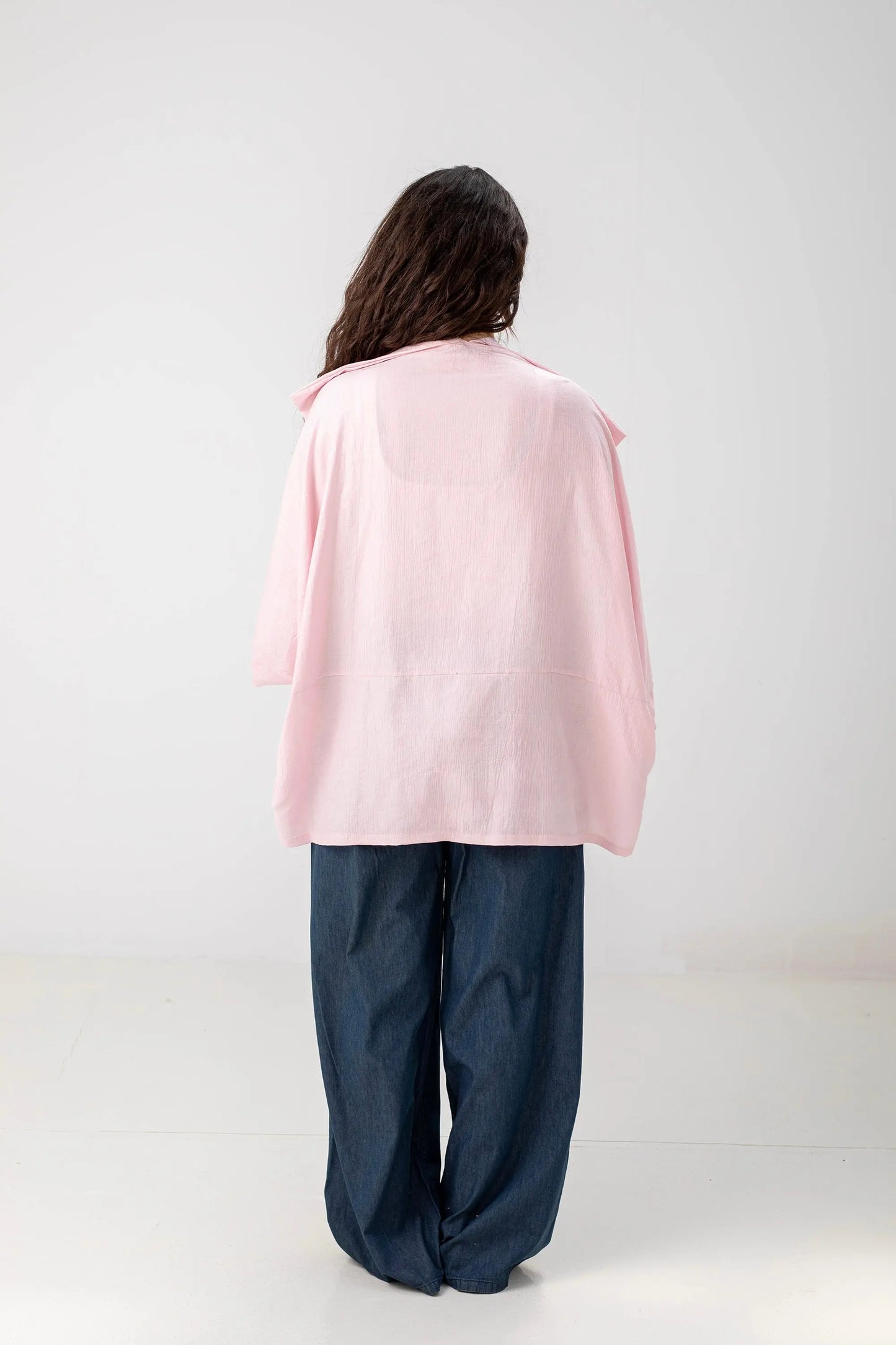 Blush Pink Linen Open-Front Drape Jacket