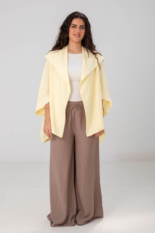 Butter Yellow Linen Open-Front Drape Jacket