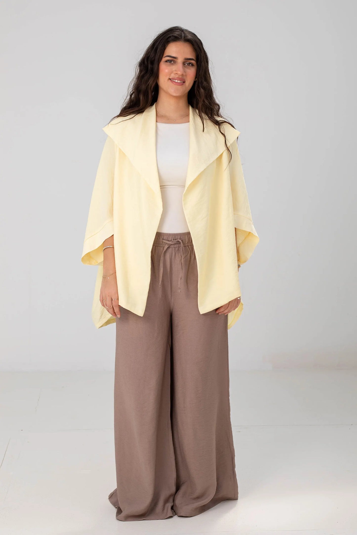 Butter Yellow Linen Open-Front Drape Jacket