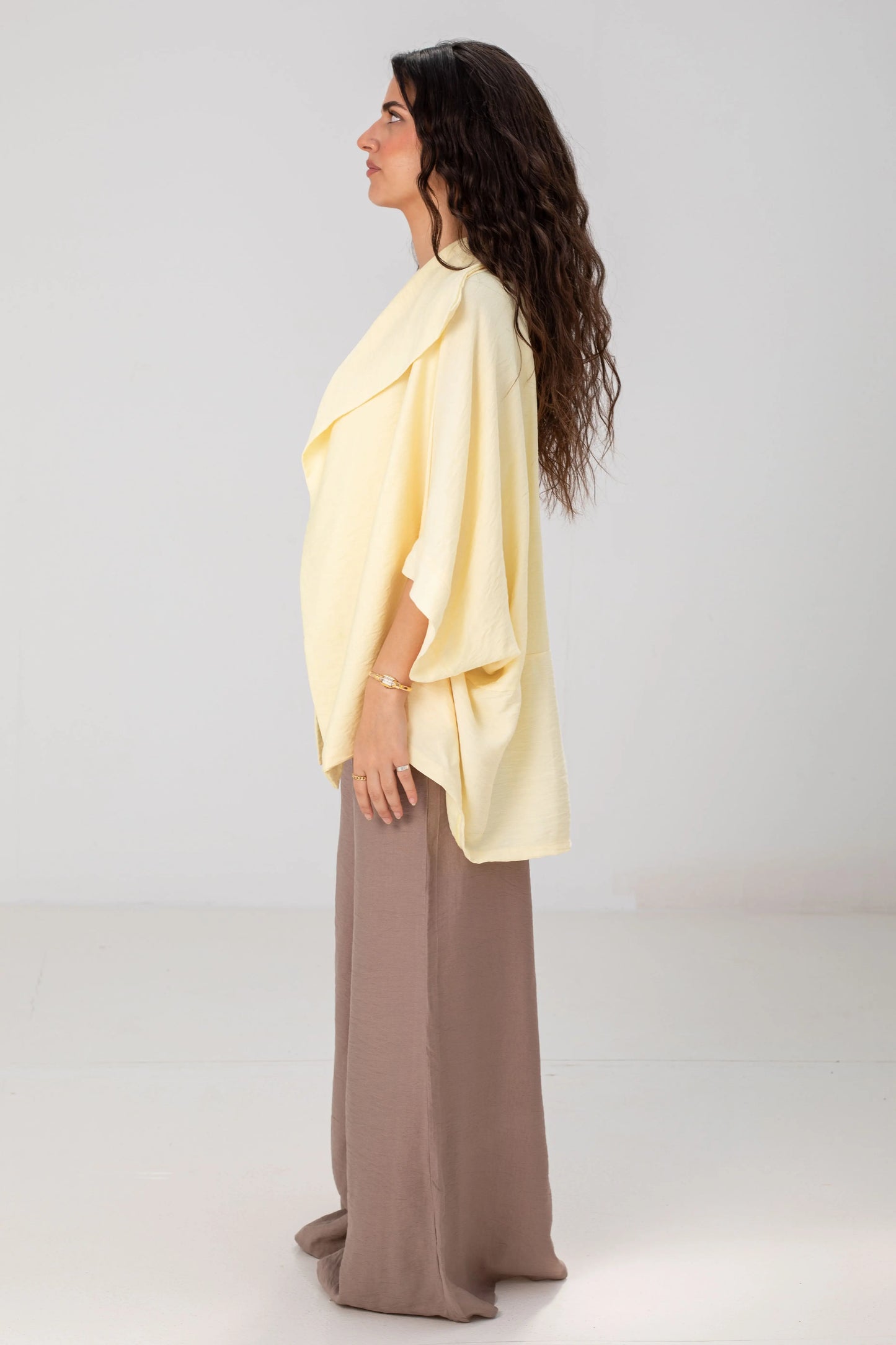 Butter Yellow Linen Open-Front Drape Jacket
