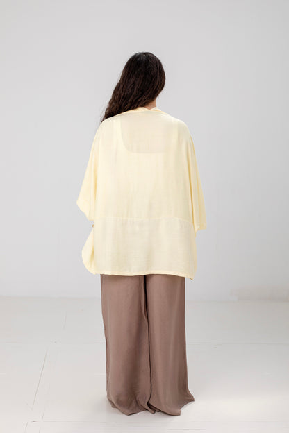 Butter Yellow Linen Open-Front Drape Jacket