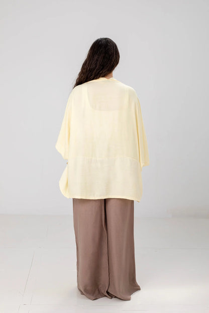 Butter Yellow Linen Open-Front Drape Jacket