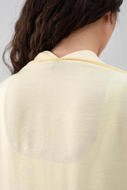 Butter Yellow Linen Open-Front Drape Jacket