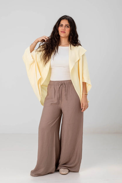Butter Yellow Linen Open-Front Drape Jacket