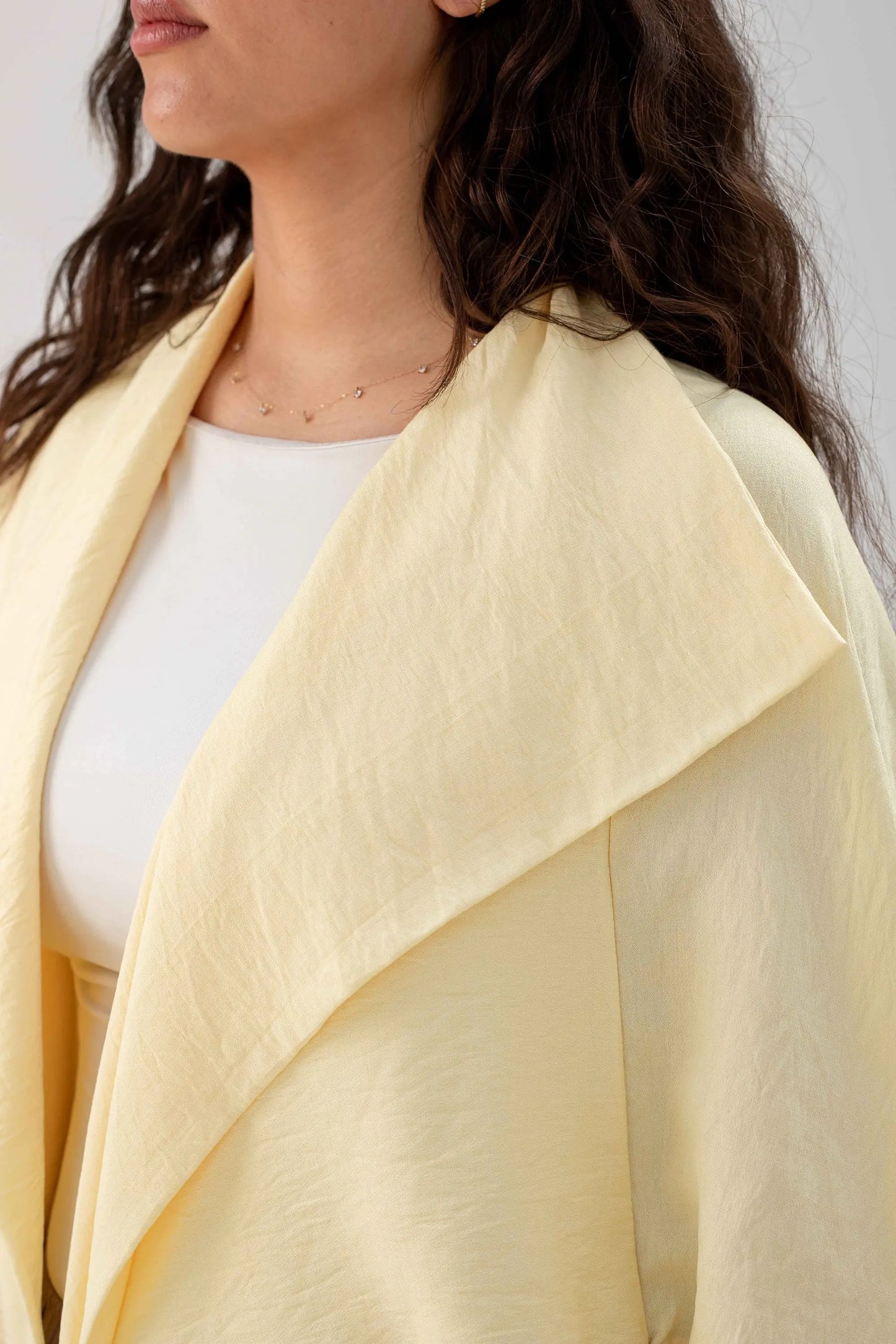 Butter Yellow Linen Open-Front Drape Jacket