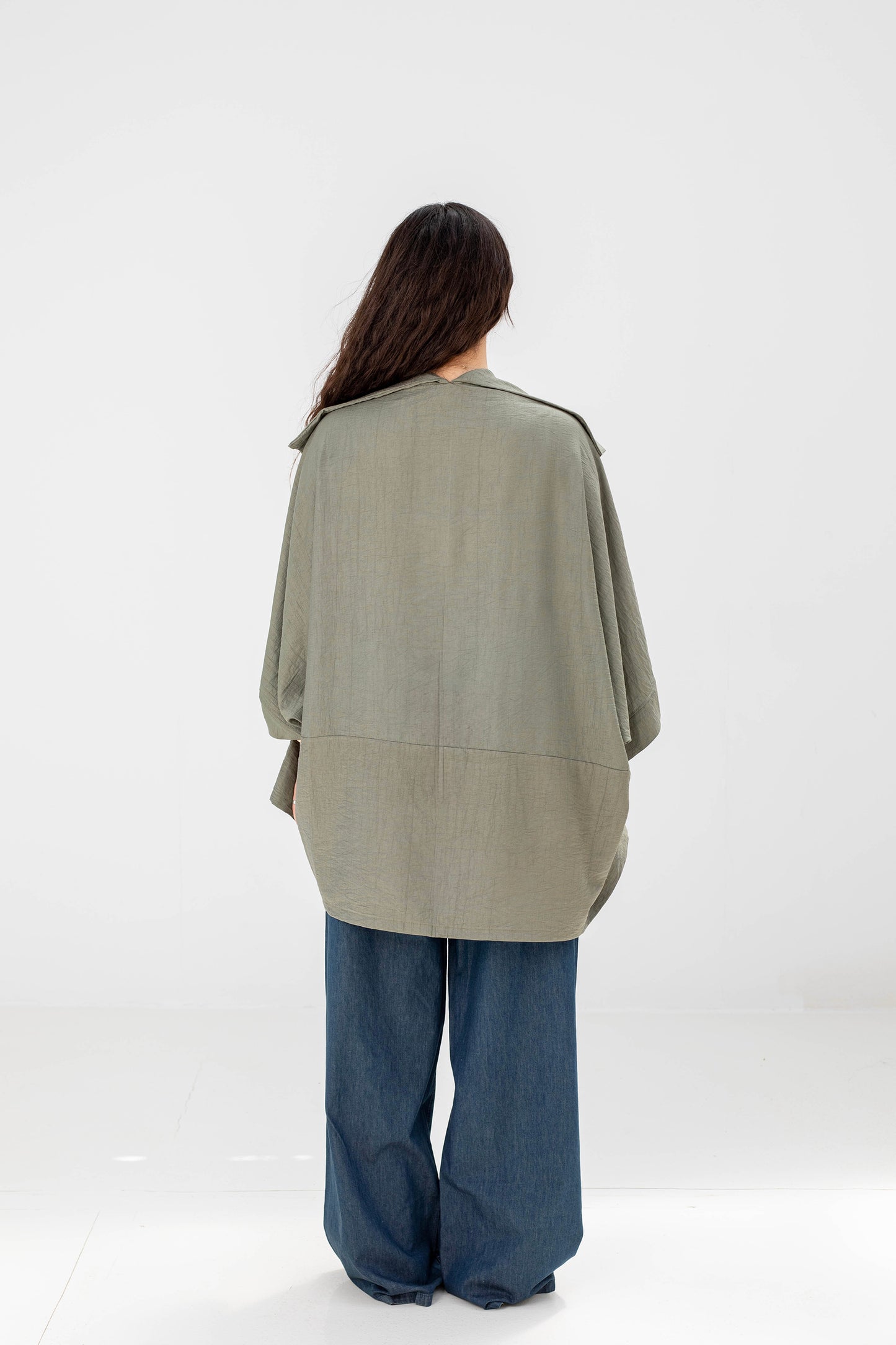 Sage Green Linen Open-Front Drape Jacket