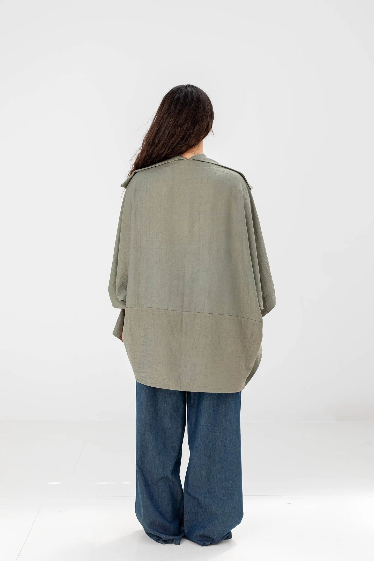Sage Green Linen Open-Front Drape Jacket