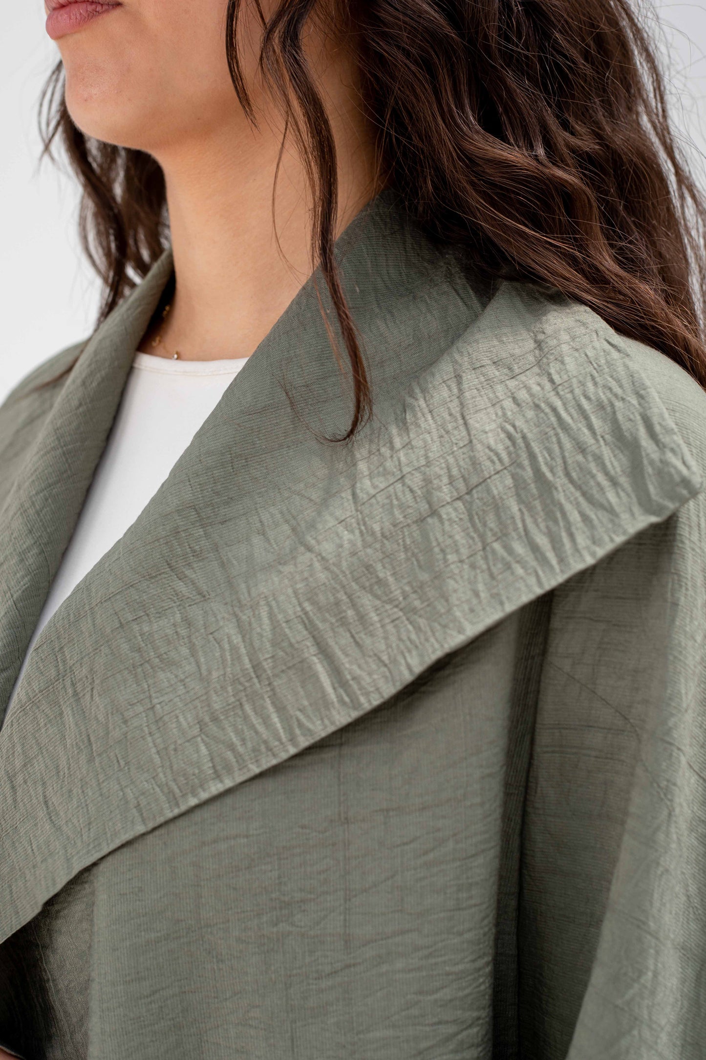 Sage Green Linen Open-Front Drape Jacket