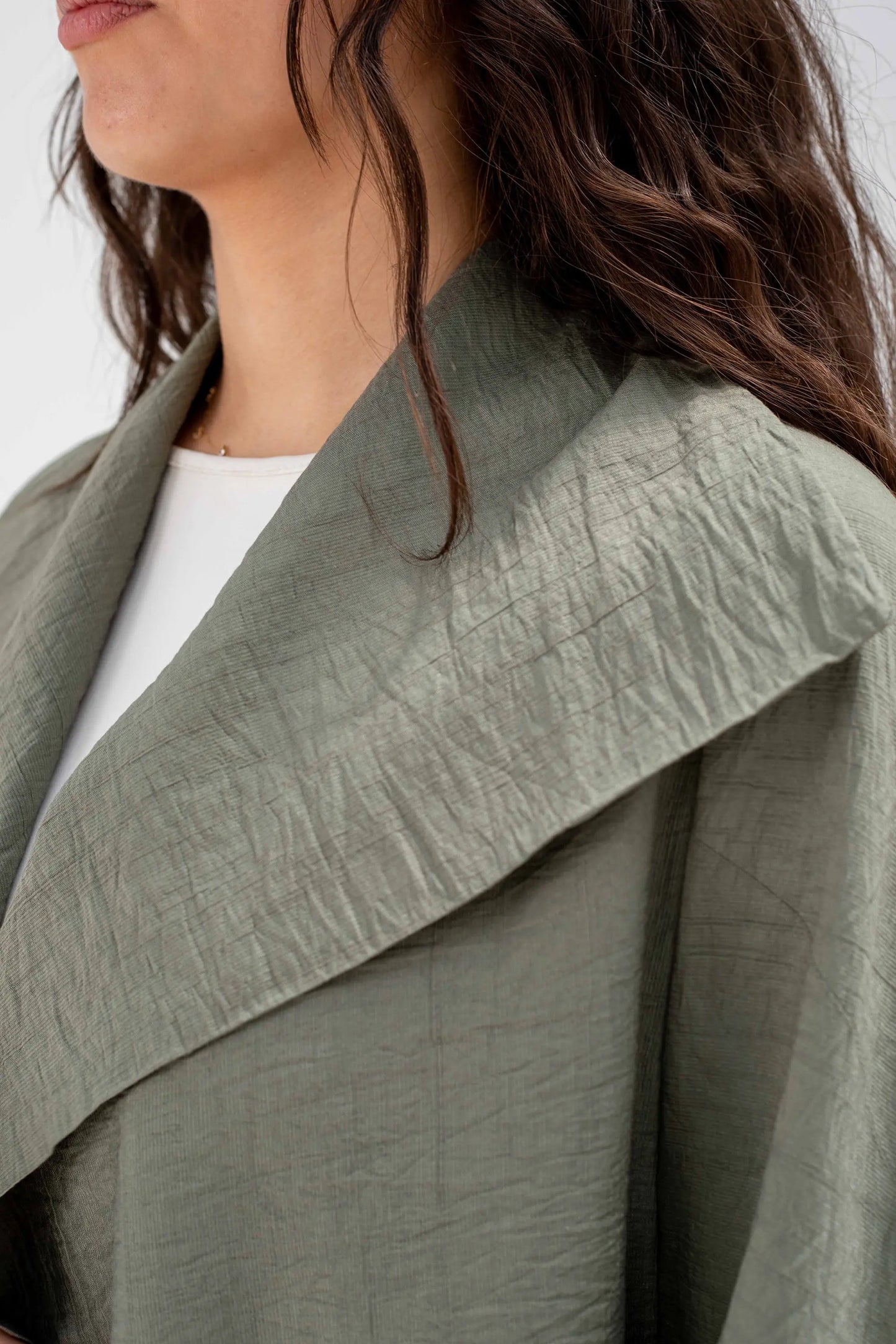 Sage Green Linen Open-Front Drape Jacket