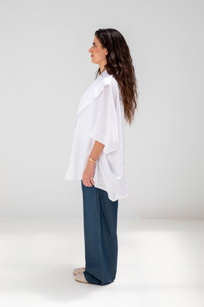 White Linen Open-Front Drape Jacket