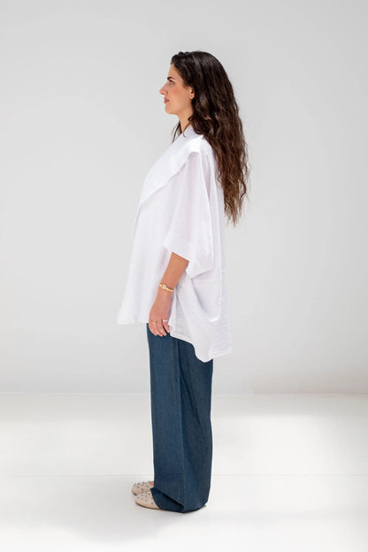 White Linen Open-Front Drape Jacket