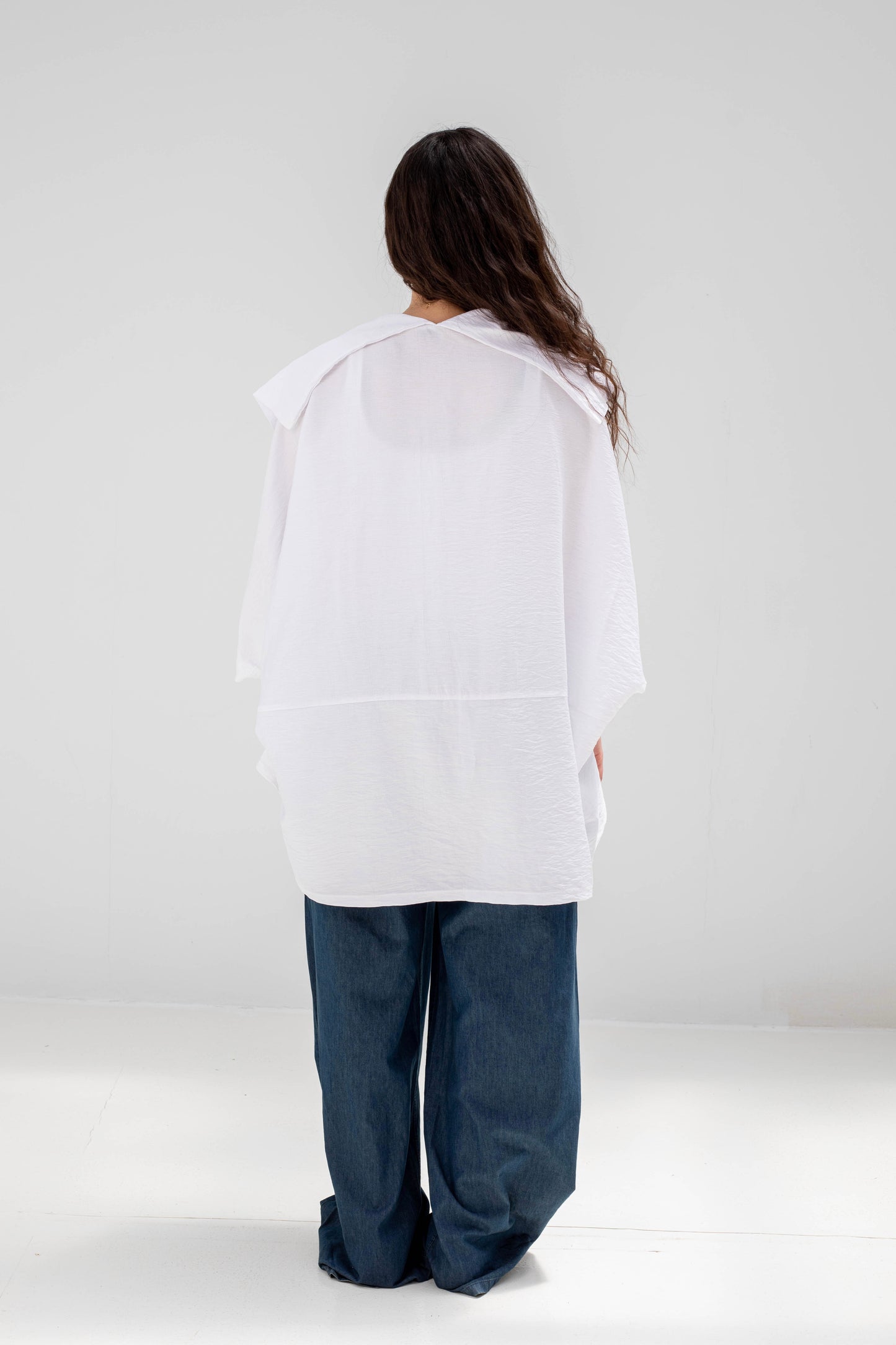 White Linen Open-Front Drape Jacket