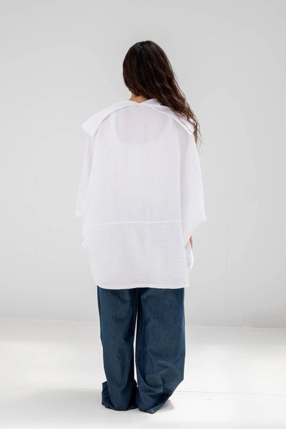White Linen Open-Front Drape Jacket