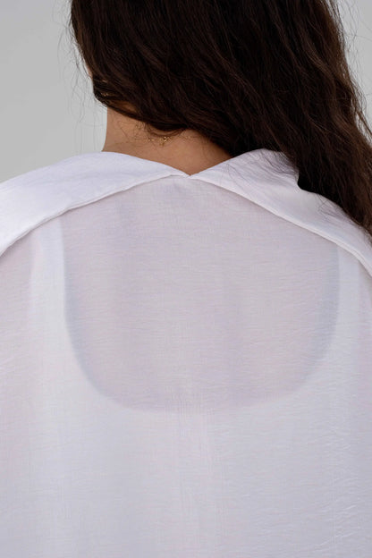 White Linen Open-Front Drape Jacket