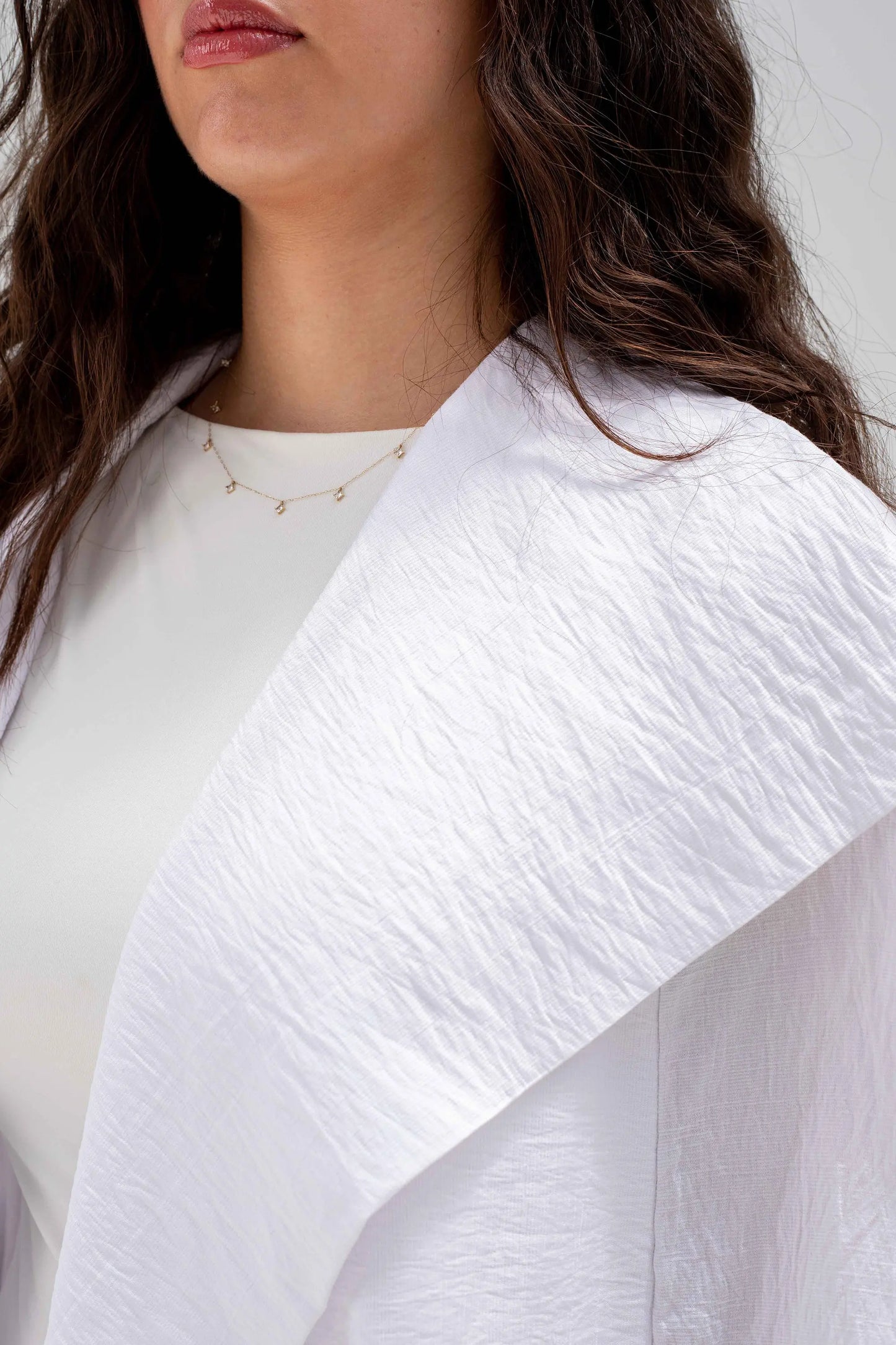 White Linen Open-Front Drape Jacket