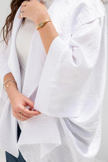 White Linen Open-Front Drape Jacket