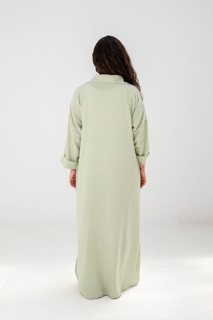 Loose-Fit Linen Maxi Dress - Mint Green