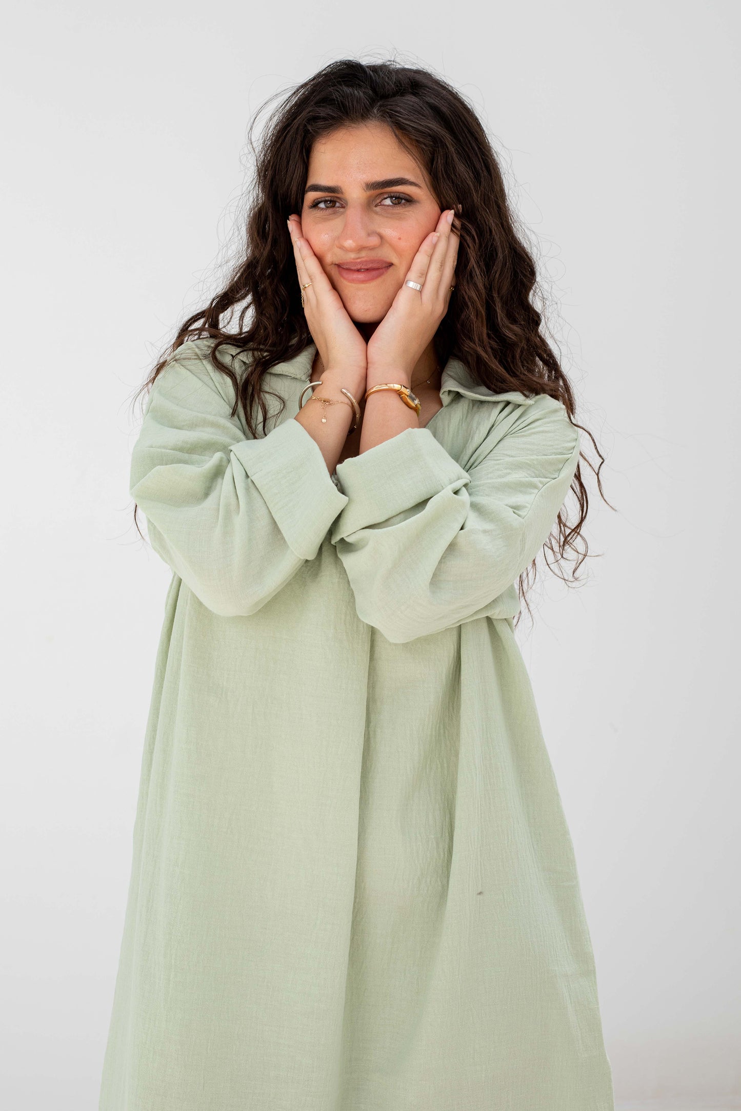 Loose-Fit Linen Maxi Dress - Mint Green