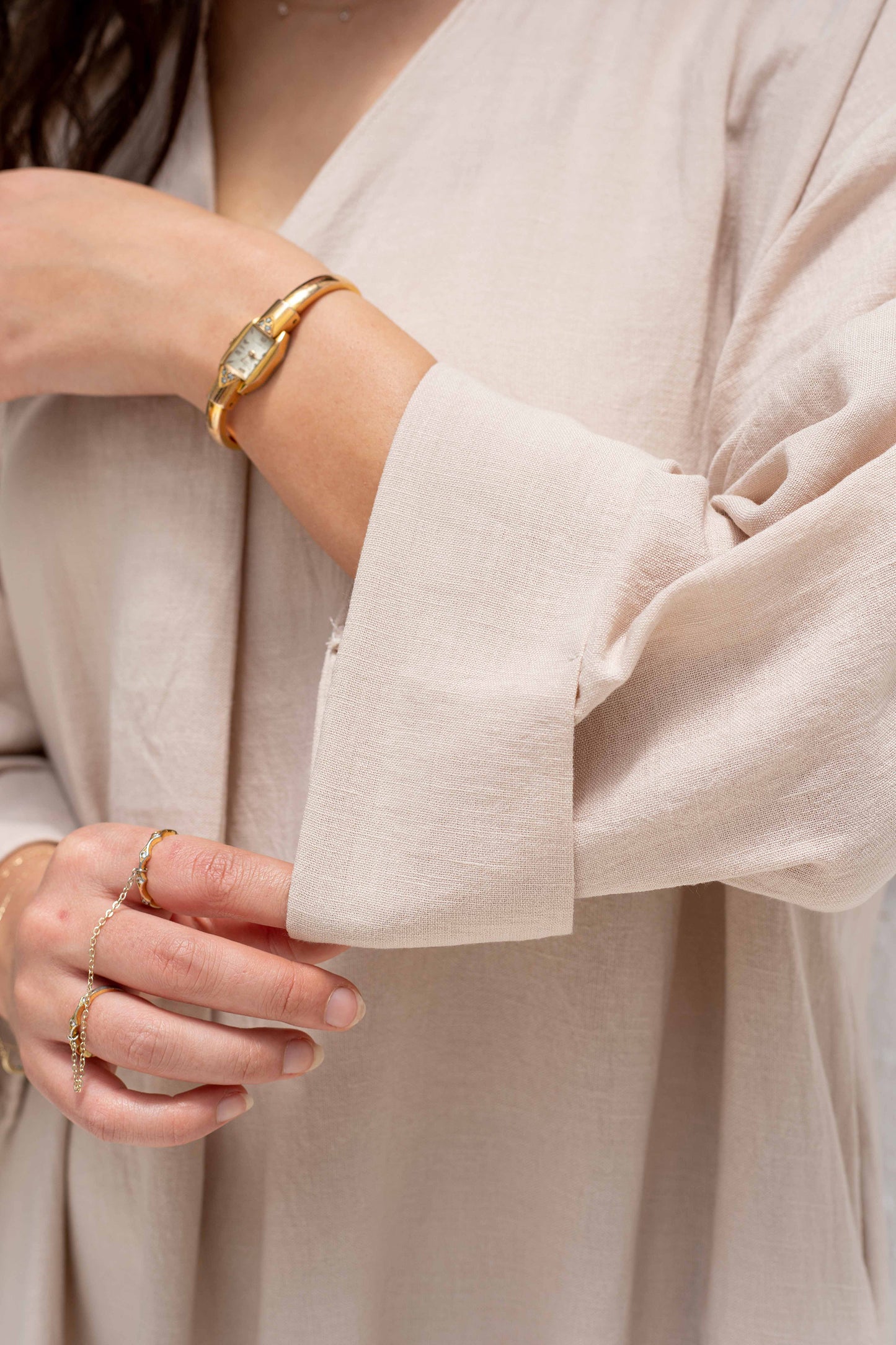 Loose-Fit Linen Maxi Dress – Beige