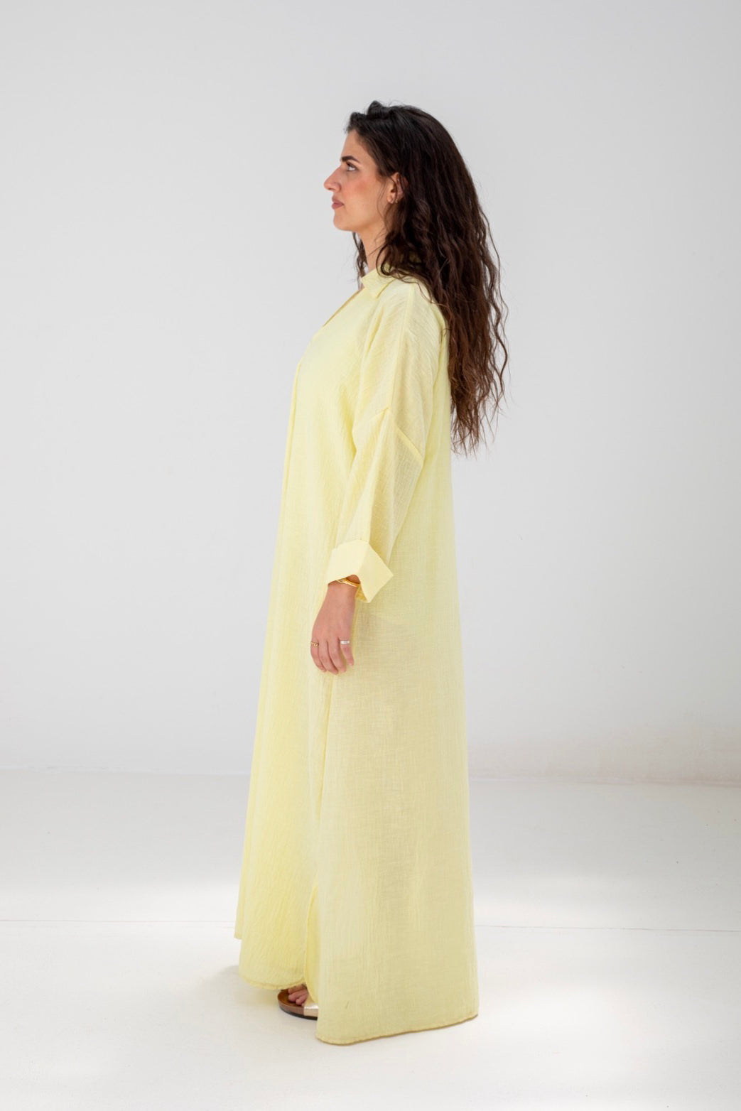 Loose-Fit Linen Maxi Dress - Butter Yellow