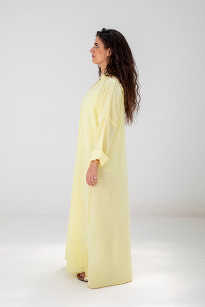 Loose-Fit Linen Maxi Dress - Butter Yellow