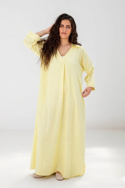 Loose-Fit Linen Maxi Dress - Butter Yellow
