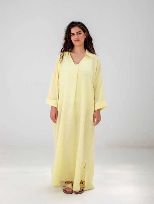 Loose-Fit Linen Maxi Dress - Butter Yellow