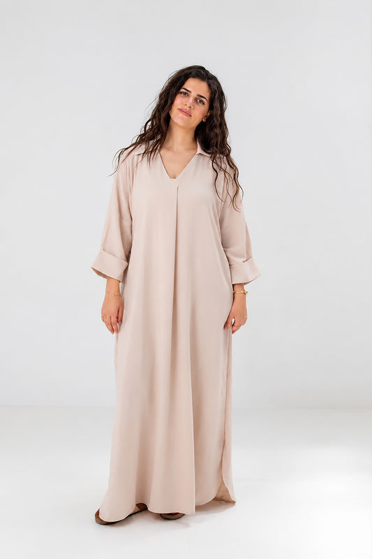 Loose-Fit Linen Maxi Dress – Beige